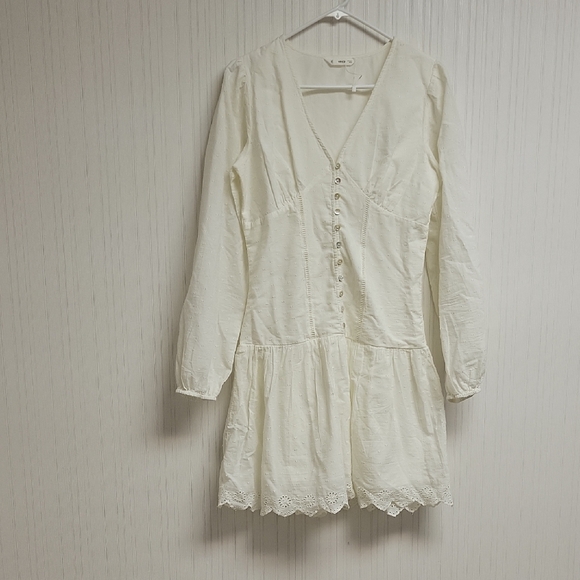 Mango Dresses & Skirts - Mango Cream Long Sleeve Button Dress Sz Med Cottagecore Coquette Whimsigoth